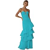 Strapless Tiered Chiffon Prom Dresses for Women Ruffles Sweetheart Mermaid Formal Evening Gowns with Cutout