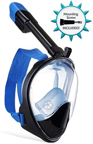 IOO Snorkel Mask Full Face for Adult Youth and Kids Panoramic 180 Degree SeaView Anti-Fog &amp; Anti-Leak GoPro Compatible Snorkeling Set Black Blue L/XL