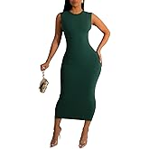 YouSexy Sexy Bodycon Ribbed Tank Dress for Women Sleeveless Casual Party Club Midi Dresses