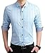 LOCALMODE Men's 100% Cotton Long Sleeve Plaid Slim Fit Button Down Dress Shirt,Acid Blue,Medium