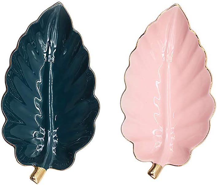 Lovely Leaf Shaped Porcelain Seasoning Dish, Tea Bag Holder, Spoon Rest, Saucer, Appetizer Plate, Trinket Tray, Set of 2