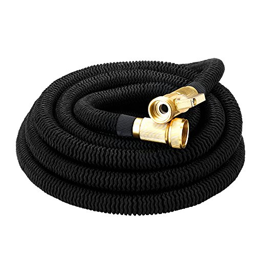 [New Version] Homitt 50ft Expanding Hose with Double Latex Core, Solid Brass Connector and Extra Strength Fabric for Expandable Garden Hoseâ€“ Black