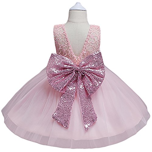 JiaDuo Baby Girl Lace Mesh Tutu Dress Sequin Bow Toddler Princess Gown Pink 100