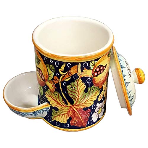 CERAMICHE D'ARTE PARRINI- Italian Ceramic Jar Salt Holder Decorated Grape Hand Painted Made in ITALY Tuscan Art Pottery