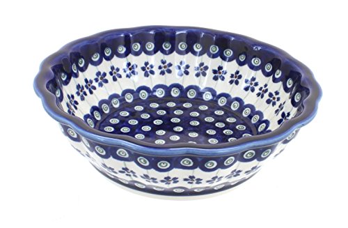 Click Here to See More Images Polish Pottery Flowering Peacock Medium Scallop Bowl