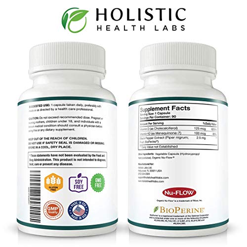 Max Absorption Vitamin K2 + D3 (5000IU) 90 Veggie Capsules from MK-7 (Menaquinone-7) and Cholecalciferol (with BioPerine) 3-Months Supply - D3 with K2 for Healthy Heart and Strong Bones | Non-GMO - Thumbnail 3