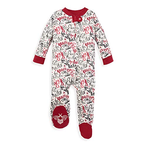 Burt's Bees Baby Unisex Baby Sleep & Play, Organic Pajamas, NB-9M One-Piece Zip Up Footed PJ Jumpsuit, Holiday Carols, 6-9 Months