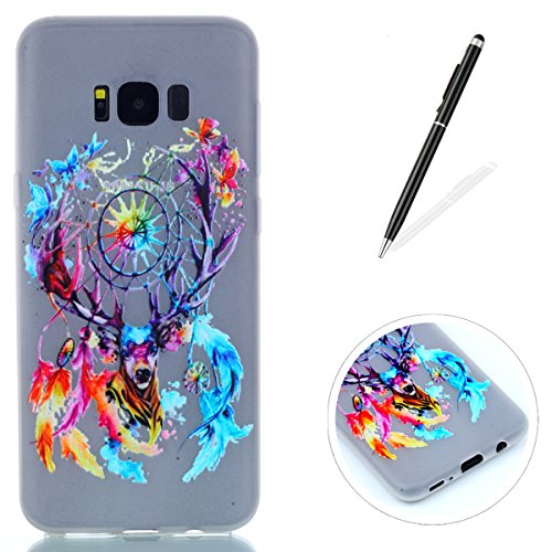 Samsung galaxy S8 Silicone Gel Case [with Free Black Touch Stylus],KaseHom Luminous Effect Green Glow in the Dark Clear Soft Ultra Slim TPU Protective Case Cover,Colorful Dreamcatcher
