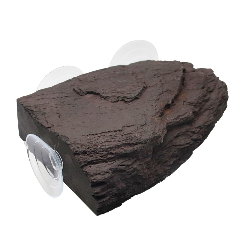 hisunfarm Turtle Basking Platform with Suction Cups Floating Climbing Rest Terrace Aquarium Ornament Rock Landscaping Decor, Textural Design (Rock Black)