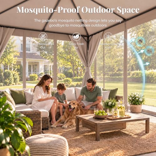 LAUSAINT HOME 10x10 Gazebo Canopy with Netting, Curtains & Double Roof image 33