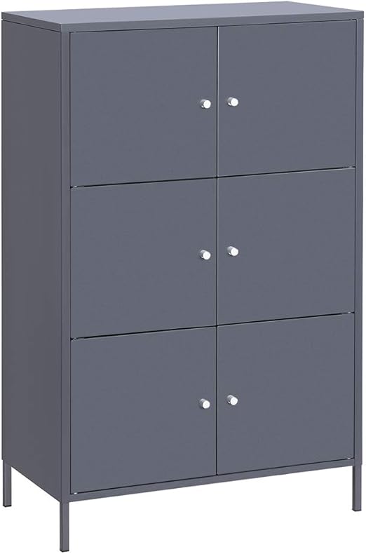 Amazon Com Songmics Metal Storage Cabinets With 6 Doors Multipurpose Storage Locker 3 Tier Office Cabinets Max Load Capacity 33 Lb Per Tier Gray Uomc06gb Kitchen Dining