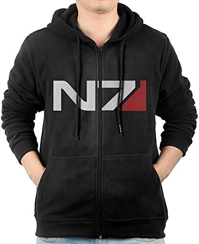 LuosisiJia Hoodie Sweatshirt Men's Mass Effect N7 Long Sleeve Zip-up Hooded Sweatshirt Jacket Black