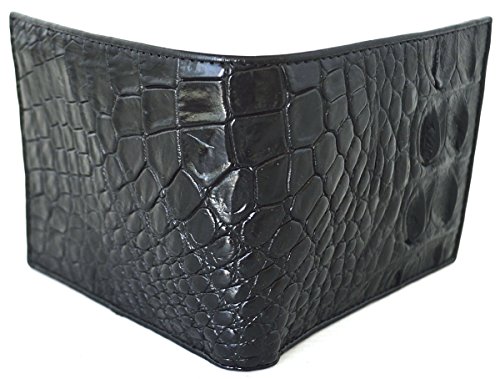 Authentic M Crocodile Skin Men's Bifold Backbone Leather Black Wallet