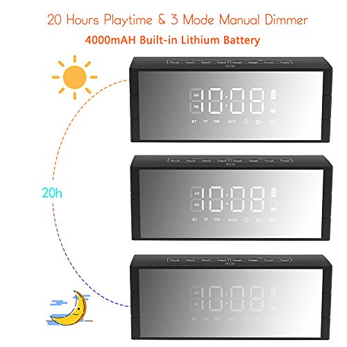 Bluetooth Speaker Dual Driver, ZealSound Wireless Bluetooth Speaker with LED Clock, LED Display with Dimmer, FM Radio, Alarm Clock, Portable Wireless, Rich Bass, Built-in Mic, TF Card Play (Black)