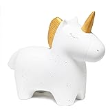 Simple Designs LT3339-WHT Gold and White Porcelain Fun Shaped Night Light Table Lamp, Unicorn