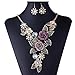 Luxury Necklace,Han Shi Women Elegant Vintage Flower Statement Necklace Earrings Jewelry Set (Gold, L)
