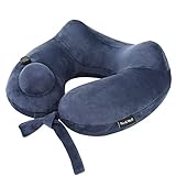 Inflatable Travel Pillow,NeckWell Travel Pillow Pump with Sleep Mask & Ear Buds,Perfect for Airplane Car Office Camping - Blue
