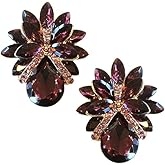 LARGE Art Deco Antique Vintage Retro Style Eggplant Plum Purple Rhinestone Bridal Bridesmaid Wedding Prom Pageant Drag Queen Statement Cluster Earrings