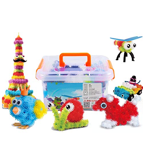 400pcs Building Blocks with Storage Box, OMGOD DIY Creative Interlocking Solid Plastic Plum Blossom Sets Sticky Thorn Puff Balls Assembling Educational Puzzle Building Toys for 4 5 6+ Years Boys Girls