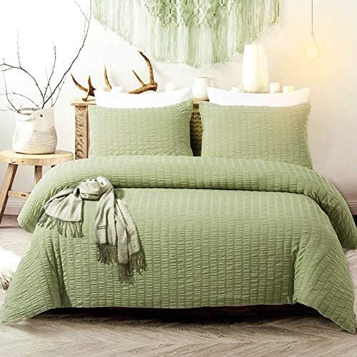 Cozyholy Seersucker Duvet Cover Set 3-Piece Nature Style Water-Washed Microfiber Bedding Set with Zipper and Corner Ties