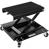 Pyle Motorcycle Scissor Jack Lift w/ Dolly - Portable EZ Bike Rack, Front Rear Center Tire Wheel Engine Stand w/ Wheels - Low Profile Manual Flat Floor Hoist Table for Cruiser, Dirt Bikes - PLMOTJC11