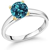 Gem Stone King 1.70 Ct 7mm Round London Blue Topaz 10K White and Yellow Gold Ring Ring