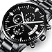 KASHIDUN Men's Watches Luxury Sports Casual Quartz Wristwatches Waterproof Chronograph Calendar Date Stainless Steel Band Black Color 839-QHYDgd