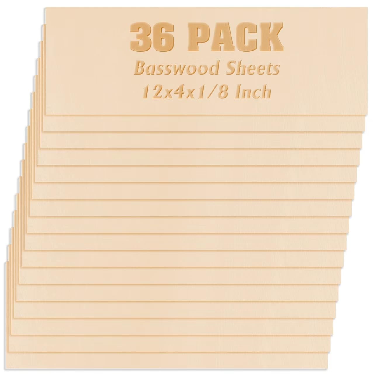 36 Pack Basswood Sheets Plywood Board 1/8 Inch Unfinished Wood,3mm Plywood for Laser Cutting,Boards for Crafts for DIY Plywood Sheets Unfinished Wood Boards for Laser Cutting (12inchx4inch)