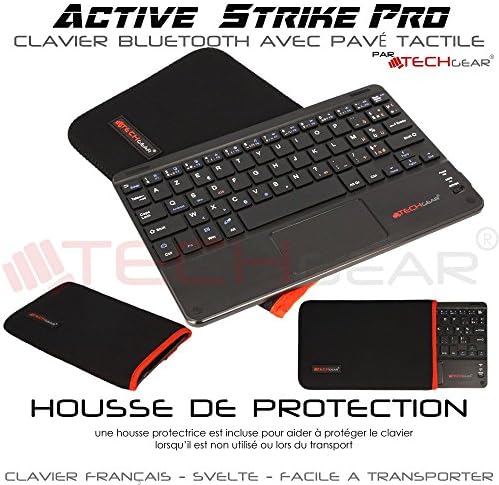 TECHGEAR Active Strike Pro Clavier AZERTY Bluetooth sans Fil avec Pavé Tactile Intégré compatible avec Samsung Tab S6 Lite 10.4, Tab S2 Tab S3 9.7, Tab S4 Tab S5e Tab S6 10.5 (+ Housse Clavier)