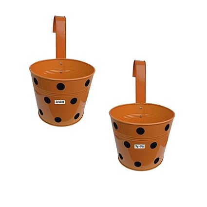 Kraftsplanet Garden Decor Set of Two Polka Design Railing Planter with Detachable Hooks Screws