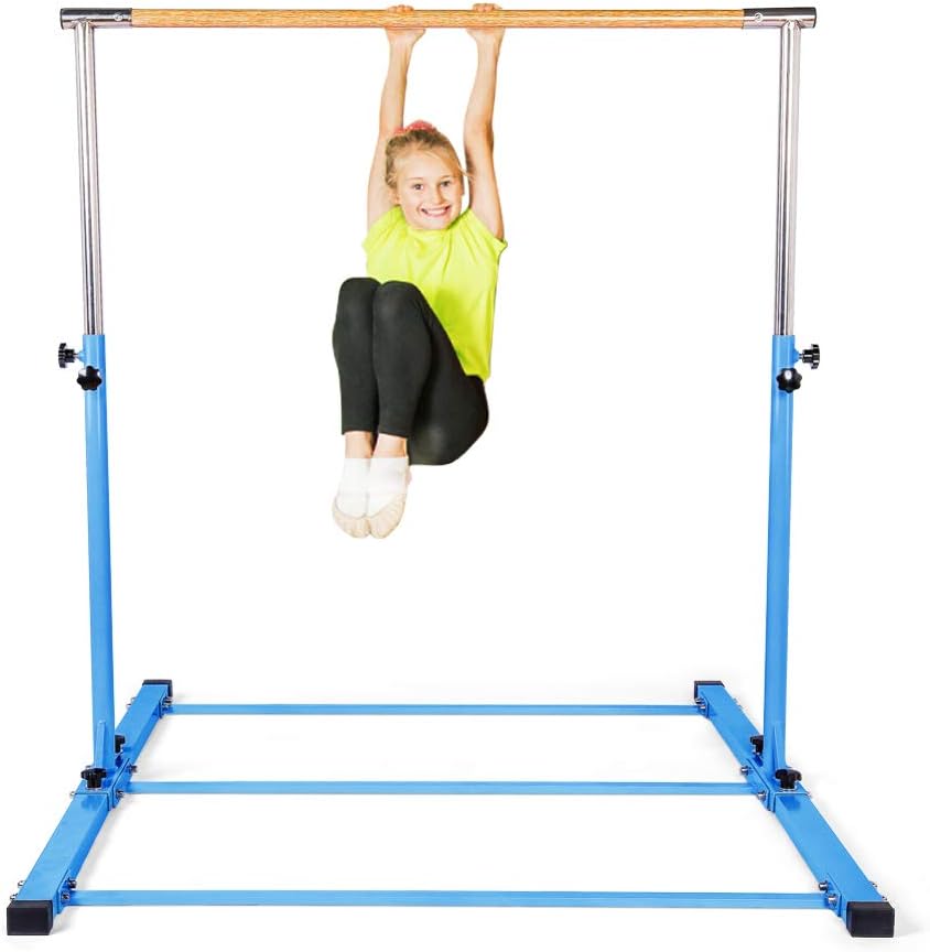 SHIWEI Gymnastics Training Bar- Height Adjustable 3' to 5' Horizontal Kip Bar for Kids