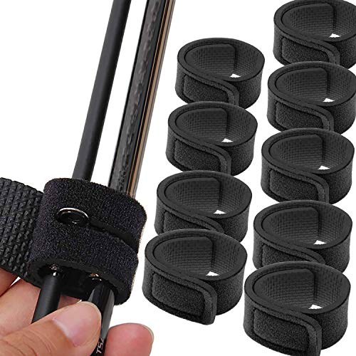 Lix&Rix Fishing Rod Straps Magic Tape Stretchy Fishing Pole Belts Black 10pcs