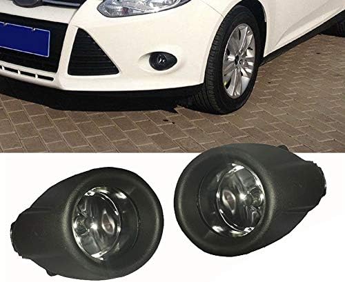 GSRECY 2012-2014 For Focus Bumper Fog Lights Driving Lamps w/Bezel+Chrome Grille Cover Pair (Black)