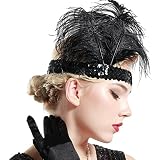 BABEYOND 1920s Flapper Headband Roaring 20s Sequined Showgirl Headpiece Great Gatsby Headband with Black Feather