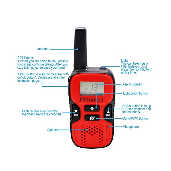 Amanico-Kids-Walkie-Talkies-22-Channel-FRSGMRS-2-Way-Radio-2-miles-up-to-37-Miles-UHF-Handheld-Smart-Mini-Size-33-In-Length-for-girls-boys-Kids-Children-Teens-1-Pair-Red Amanico-Kids-Walkie-Talkies-22-Channel-FRSGMRS-2-Way-Radio-2-miles-up-to-37-Miles-UHF-Handheld-Smart-Mini-Size-33-In-Length-for-girls-boys-Kids-Children-Teens-1-Pair-Red