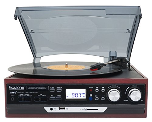 Boytone-BT-17DJM-C-3-Speed-Stereo-Turntable-2-Built-in-Speakers-Digital-LCD-Display-AMFM-USBSDAUX-CassetteMP3-WMA-Playback-Recorder-Headphone-Jack-Remote-Control