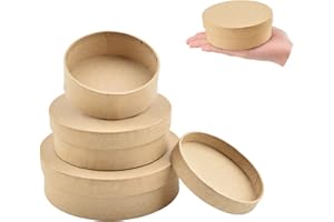 WANDIC Set of 3 Paper Mache Boxes, Round Kraft Paper Boxes Papier Mache Boxes with lids Round Paper Storage Boxes for Saving 