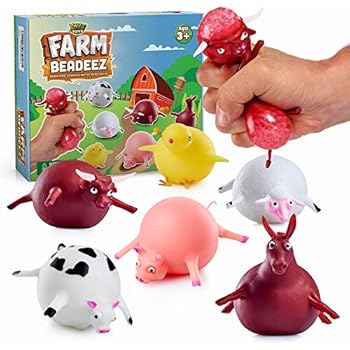 Farm Beadeez 6 Pack Stress Balls For Kids And Adults With Squishy Water Beads Farm Animal Shaped Stress Relief Toys Fidget Sensory Toys For