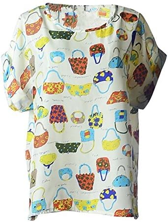 YOUNG LIGHT@ Womens Cute Geometric Print Loose Chiffon Blouses Top Shirt Cool T-shirt (XX-Large,Handbag Beige)