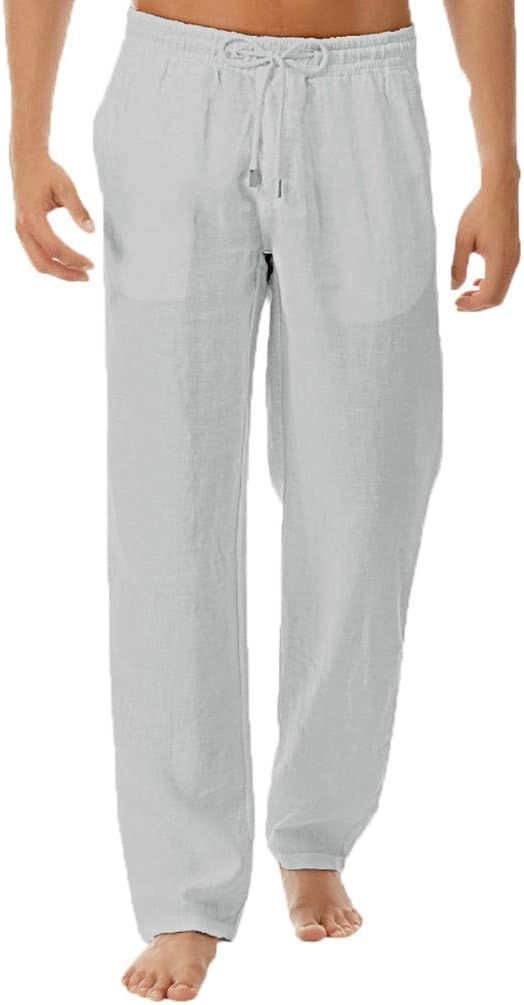 Yourgod Fashion Men's Sweatpants, Mens Cotton and Linen Pants Beach Casual Loose Fit Work Elastic Waist Drawstring Trousers