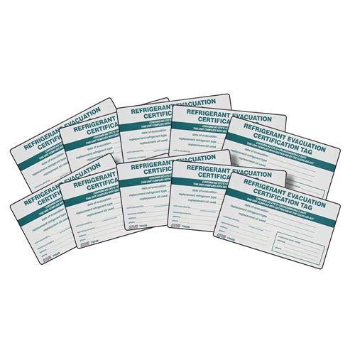 Pack of (10) Refrigerant Evacuation Certification Tag/I.D. Label