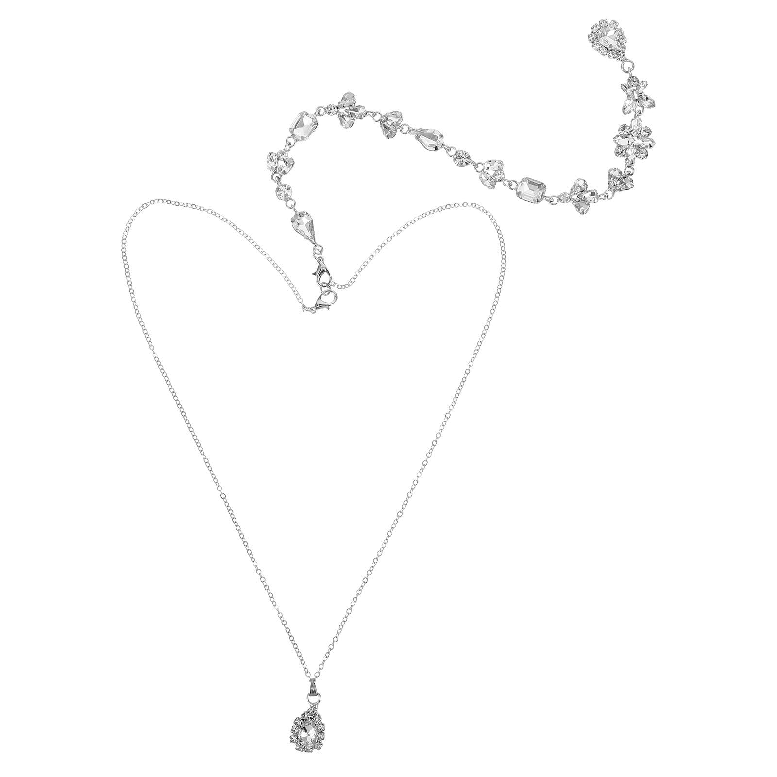 Holibanna Bridal Back Chain Necklace Silver Crystal Long Pendant for Wedding Party Women Fashion Jewelry