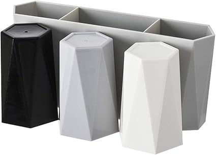 Amazon Gelrova 歯ブラシスタンド コップ3個付き吸盤 歯ブラシホルダー 壁掛け 防塵衛生 3色カップホルダ収納 ブラックグレーホワイト 歯ブラシスタンド ホーム キッチン オンライン通販