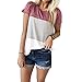 ZXZY Women Short Sleeve Round Neck Triple Threat Color Block Top Stripe Tee, Medium, Pink