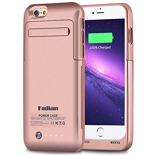 iPhone 6 Battery Case Charger External Battery Backup Charger Case 3500mAh with Kickstand for iPhone 6/6S by Kujian (Rose gold)