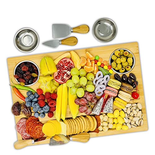 Bamboo Cheese Board Set, Charcuterie Food Serving Tray Included