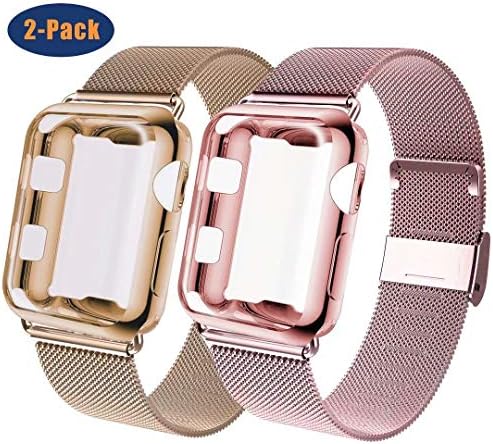GBPOOT Compatible for Apple Watch Band 38mm 40mm 42mm 44mm with Screen Protector Case, Sports Wristband Strap Replacement Band with Protective Case for Iwatch Series 4/3/2/1,40mm,Gold and RoseGold