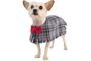 POOCHO Pooch-O Fleece Grey Plaid with Bow Dog Poncho, Medium