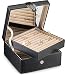 Glenor Co Ring Organizer Box - 108 Slot Classic Jewelry Display Holder - 2 Storage Trays with Modern Buckle Closure, Large Mirror - Holds Rings and Cufflinks - PU Leather Case - Black primary