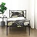 GreenForest Twin Bed Frame Platform with Headboard and Stable Metal Slats Mattress Base Boxspring Replacement, Black